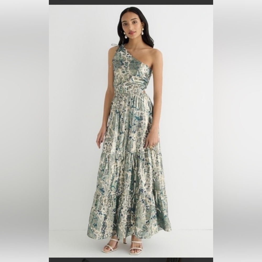 J. Crew Collection one-shoulder cutout dress in floral Lurex® chiffon